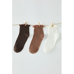 Trendyol Brown-Multicolored 3-Pack Floral Lace Detail Jacquard Knit Socks