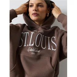 Sinsay - Loose fit hoodie duks sa printom - kafa