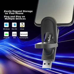 Netac USB Flash memorija, 256GB, USB 3.2, Type-C, USB 3.0, Crna