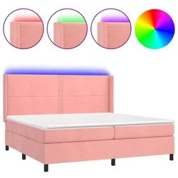 Vidaxl Box spring postelja z vzmetnico LED roza 200x200 cm žamet