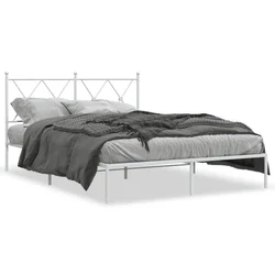 Vidaxl Kovinski posteljni okvir z vzglavjem bel 135x190 cm