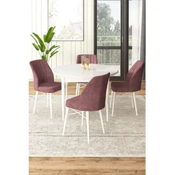 Hanah Home Set Trpezarijski sto i 4 stolice, Prljavo roze