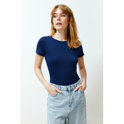 Trendyol Navy Blue Short Sleeve Elastic Snap Knitted Bodysuit