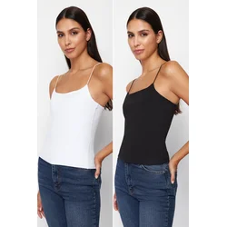 Trendyol Black and White Strap Regular Flexible 2 Pack Knitted Undershirt