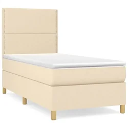 Vidaxl Box spring postelja z vzmetnico krem 90x190 cm blago