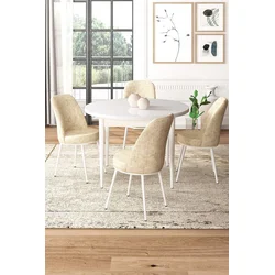 Hanah Home Set Trpezarijski sto i 4 stolice, Bež-beli