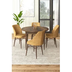 Hanah Home Set Trpezarijski sto i 4 stolice, Oker-braon