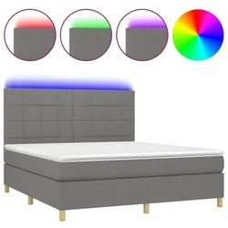 Vidaxl Box spring postelja z vzmetnico LED temno siva 180x200 cm blago