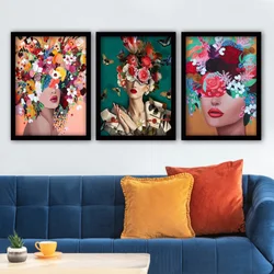 Wallity Tri slike sa devojkom i cvećem 30x45 cm šarene