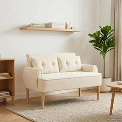 Ljubavni kauč s gumbima Krem 117 x 67 x 77 cm Bouclé