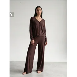 Sinsay - Dvodelna pidžama sa dodatkom viskoze: kardigan i wide leg pantalone - prašnjava braon