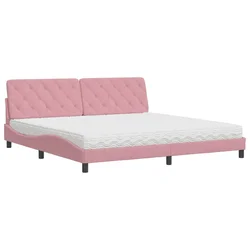 Vidaxl Postelja z vzmetnico roza 200x200 cm žamet