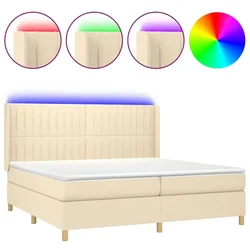 Vidaxl Box spring postelja z vzmetnico LED krem 200x200 cm blago