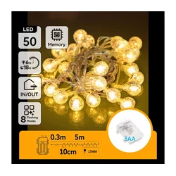 Aigostar - LED spoljna girlanda 50xLED/3xAA/8 funkcija 5,3 m IP44 topla bela