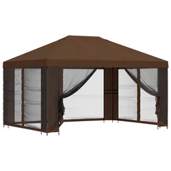 Vidaxl Vrtni gazebo s stranskimi stenami 4 x 3 m Rjava
