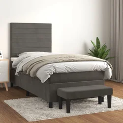 Greatstore Box spring postelja z vzmetnico temno siv 90x190 cm žamet