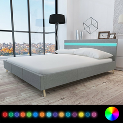 vidaXL Svetlo siva postelja lesena obložena za blagom 200 x 160 cm z LED