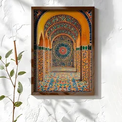 WallXpert uramljena MDF slika NAL053-46, hodnik sa mozaičkim lukovima i rozetom u marokanskom stilu, 35,5 x 47 cm
