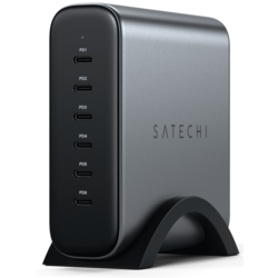 Satechi 200W USB-C 6-Port GaN polnilec (6x USB-C PD), siv