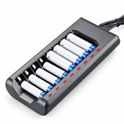 KJB USB-polnilnik za polnilne baterije AA/AAA NiMH, 8 neodvisnih mest, 5 V
