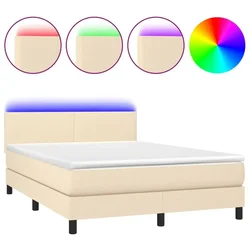 Vidaxl Box spring postelja z vzmetnico LED krem 140x190 cm blago