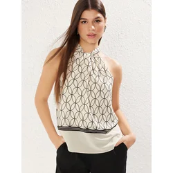 Trendyol Multicolored Satin Halter Neck Patterned Woven Blouse