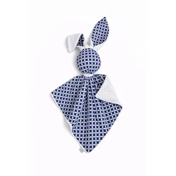 shumee Plišasta igrača zajček doudou, dvostranska, bombažna in minky - Mini rozeta, temno modra - bela