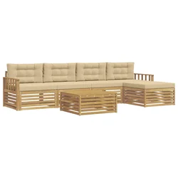 Set vanjskih sofa s jastukom 7 pcs Bijela i bež Poliester