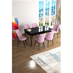 Hanah Home Set Trpezarijski sto i 6 stolica Han, Roze-crni