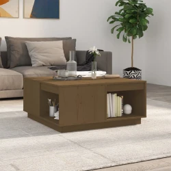 vidaXL Klubska mizica medeno rjava 80x81x36,5 cm trdna borovina