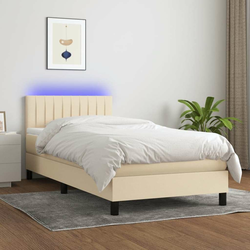 Krevet box spring s madracem LED krem 100x200 cm od tkanine