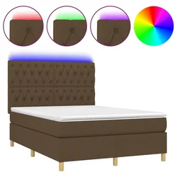Vidaxl Box spring postelja z vzmetnico LED temno rjava 140x200cm blago