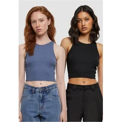 Womens Cropped Rib Top - 2 Pack Blue+Black