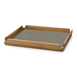 Servirni pladenj AIRY NUPO 30 x 30 cm, temno siva/rjava, usnje/les, LIND DNA