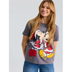 Sinsay - Pamučna majica sa božićnim printom Disney - tamno siva