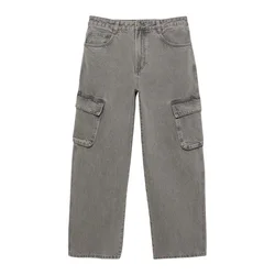 Pull&Bear Kargo kavbojke siv denim