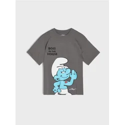Sinsay - Pamučna oversize majica s printom The Smurfs - tamno siva
