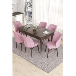 Hanah Home Set Trpezarijski sto i 6 stolica Eva, Roze-braon