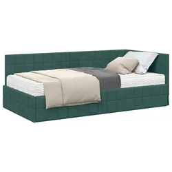 Kutni krevetni okvir s madracem 2 pcs Zelena Baršun
