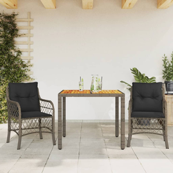 3-dijelni bistro set od poliratana s jastucima sivi