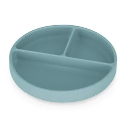 PETITE&MARS Silikonski okrugli tanjur s odjeljcima i vakuumom 6 m+ Take&Match, Frosted Sky
