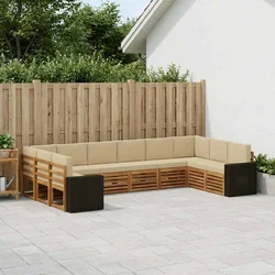 Set vanjskih sofa s jastukom 10 pcs Prirodna i bež Poliester