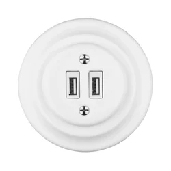 Reblig - Porcelanska retro USB utičnica za napajanje sa okvirom 2x USB-A bela