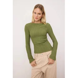 Trendyol Milla ženska bluza Twoaw26Bz00134, maslinasta