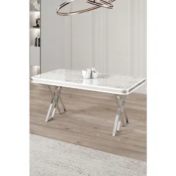 Hanah Home trpezarijski sto Raja, 130 × 80 cm, ploča u dekoru belog mermera, hromirane noge
