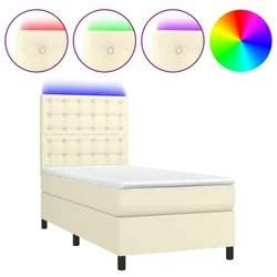 Vidaxl Box spring postelja z vzmetnico LED krem 90x190 cm umetno usnje