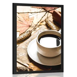 Plakat skodelica kave v jesenskem pridihu - 20x30 silver