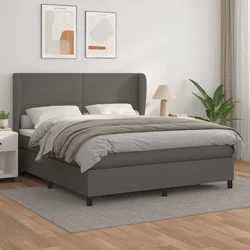 Box spring postelja z vzmetnico siva 160x200 cm umetno usnje