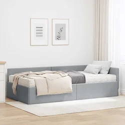 Kutni krevetni okvir s madracem 2 pcs Svijetlo siva tkanina