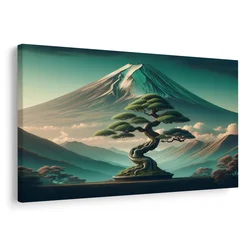 Slika bonsaj in gora v japonskem slogu - 30x20